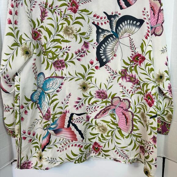 Citron Silk Butterfly Print Button Up Blouse - Picture 9 of 13